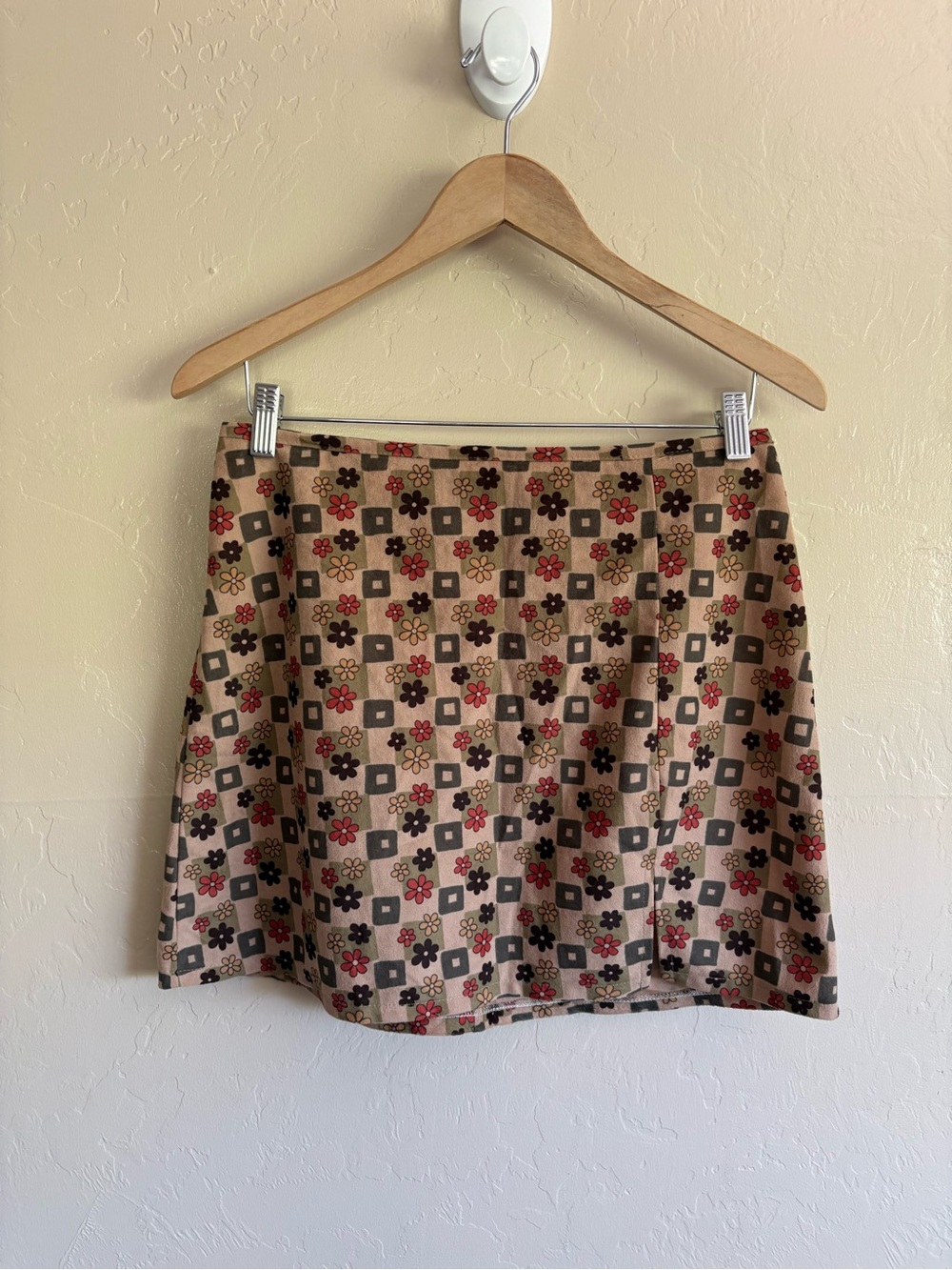 Vintage Y2K Aqua Blues Retro Floral Print Mini Skirt Size Medium Made In USA